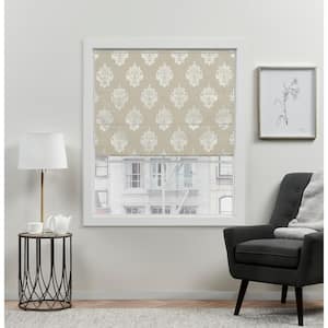Marseilles Damask Natural Cordless Total Blackout Polyester Roman Shade 31 in. W x 64 in. L