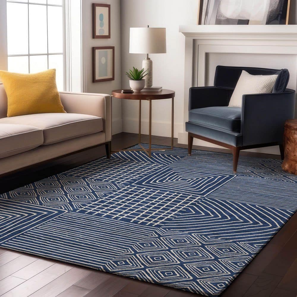 Mayfield Premium Machine Washable Abstract AMF1044 Navy 3 ft. x 5 ft. Area Rug price history on PriceWatchPro