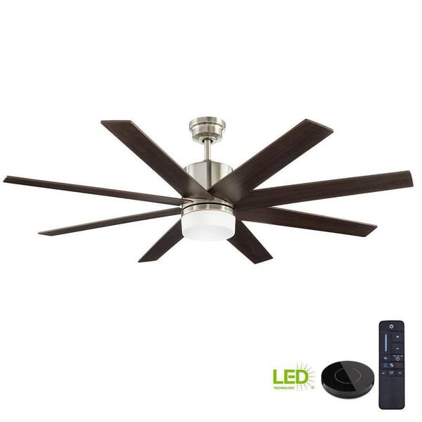 Home Decorators Collection Zolman 60 in. Pike Integrated LED DC Brushed Nickel Ceiling Fan with Light Kit Works with Google Assistant and Alexa