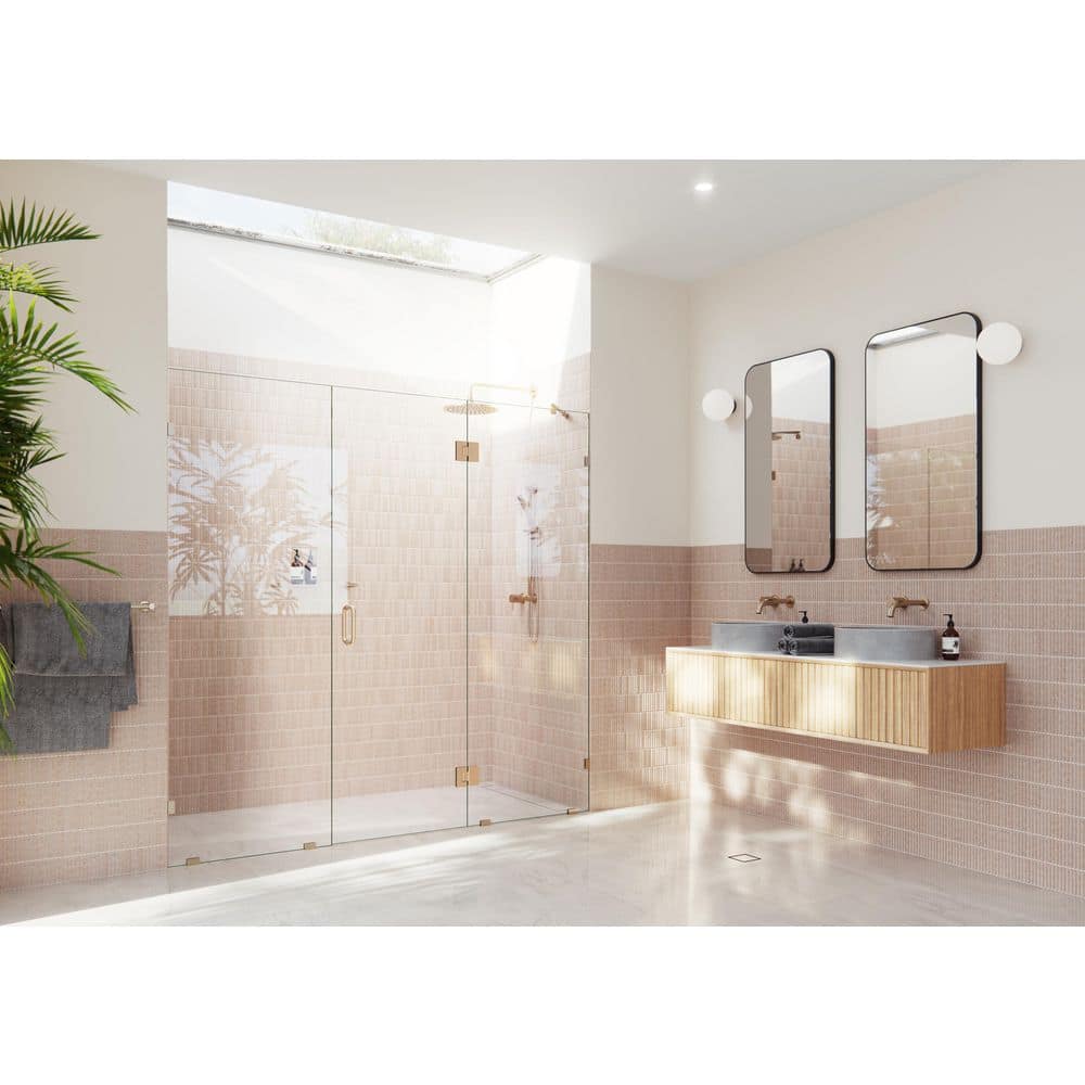 Stellar 76.5 in. W x 78 in. H Glass Hinged Pivot Frameless 3-Panel Inline Shower Door in Brushed Bronze price history on PriceWatchPro
