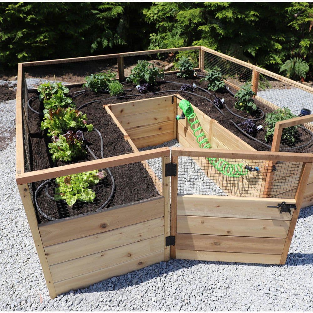 8 ft. x 8 ft. Cedar Raised Garden Bed with Mesh Fencing