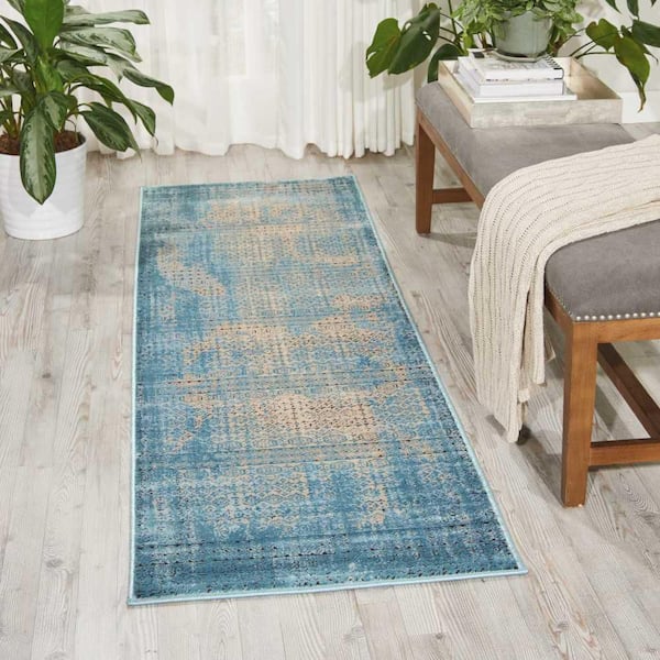 Karma Blue 2 ft. x 8 ft. Persian Vintage Kitchen Runner Area Rug