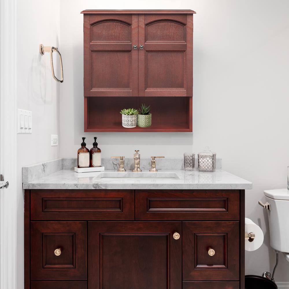Mahogany Brown Wooden Wall Cabinet with Adjustable Shelving
