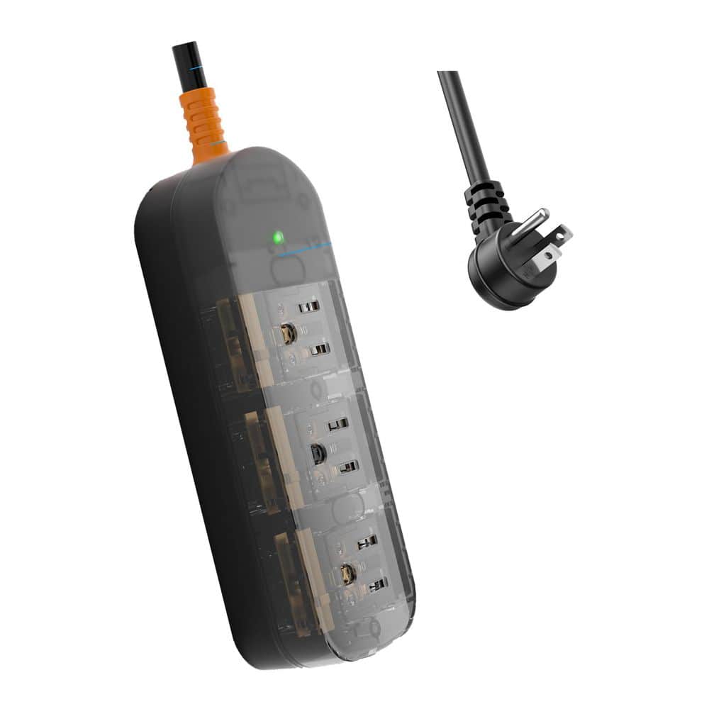 3-Outlet Crystal Clear Black Power Strip Waterproof Surge Protector with 5 