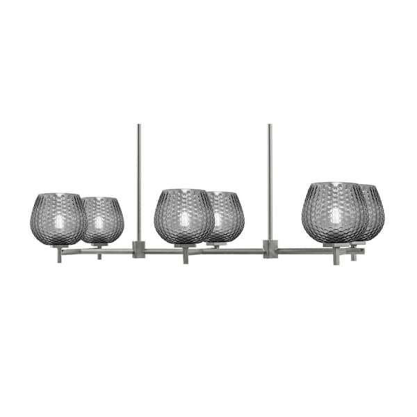 Unbranded Bridgewater 6 Light Graphite Linear Chandelier for Kitchen Island with 6 in. Smoke Glass Shades, No Bulbs Included