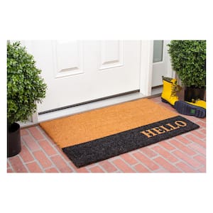 Hello Black Stripe Doormat, 3' x 6'