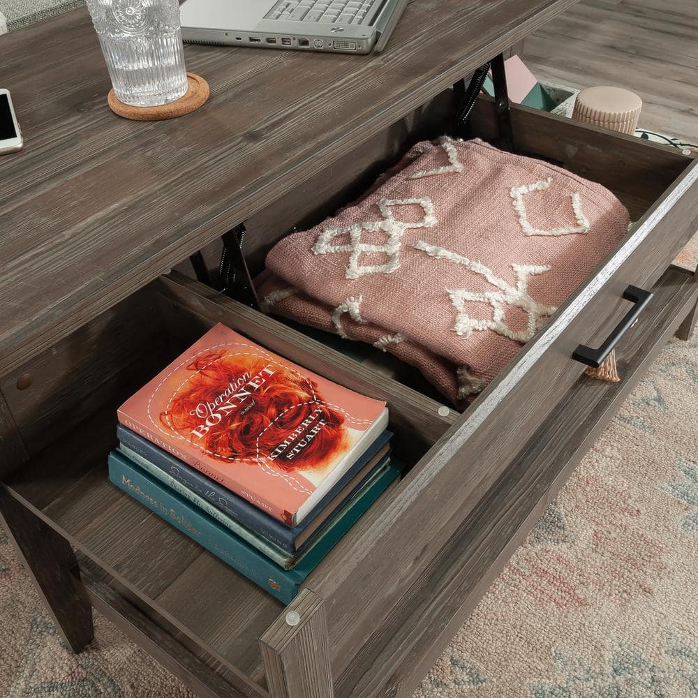 Pebble Pine Lift-Top Coffee Table with Storage Shelf