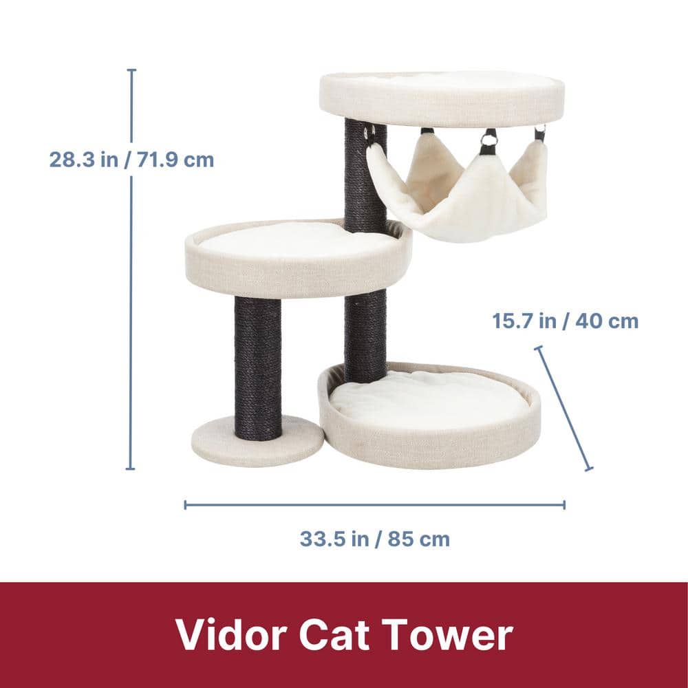 Cream and Black Sisal Freestanding Cat Tree with Hammock