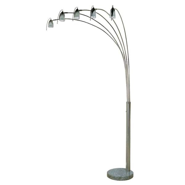 ORE International 84 in. 5 Adjustable Arms Arch Nickel Floor Lamp with Marble Base