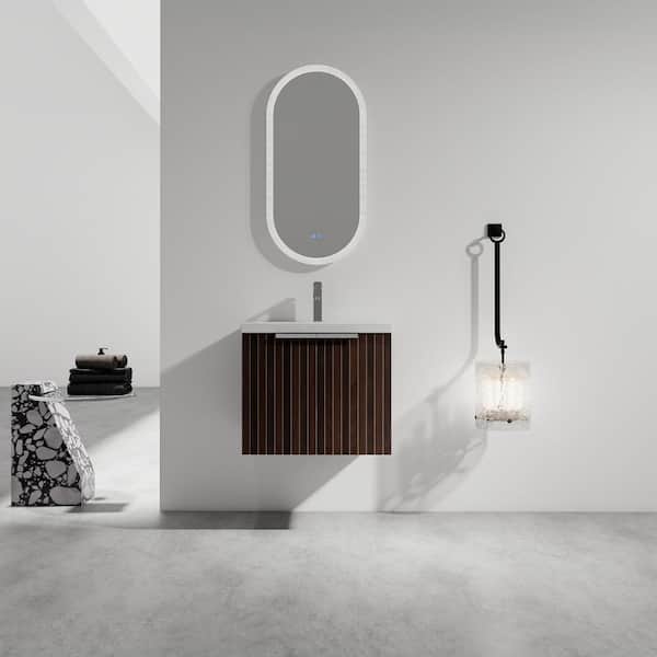 UPIKER Elegant 24 in. W x 18.1 in. D x 20.5 in. H Floating in Silver-Brown Stripe Bath Vanity with White Resin Top