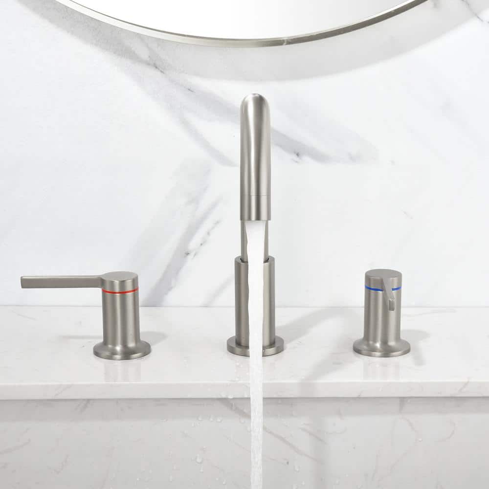 Brushed Nickel 8-Inch Widespread Double Handle Bathroom Faucet