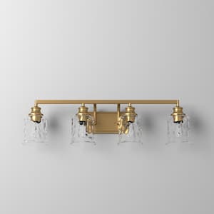 Drake 32 in. 4-Light Brushed Gold Modern Vanity with Clear Hammered Glass Shades