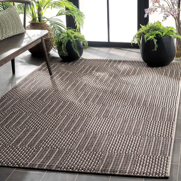 Sisal All-Weather Black/Gray 9 ft. x 12 ft. Striped Geometric Indoor/Outdoor Area Rug