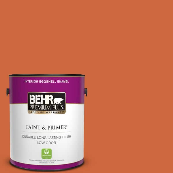 BEHR PREMIUM PLUS 1 gal. #S-H-250 Pumpkin Patch Eggshell Enamel Low Odor Interior Paint & Primer