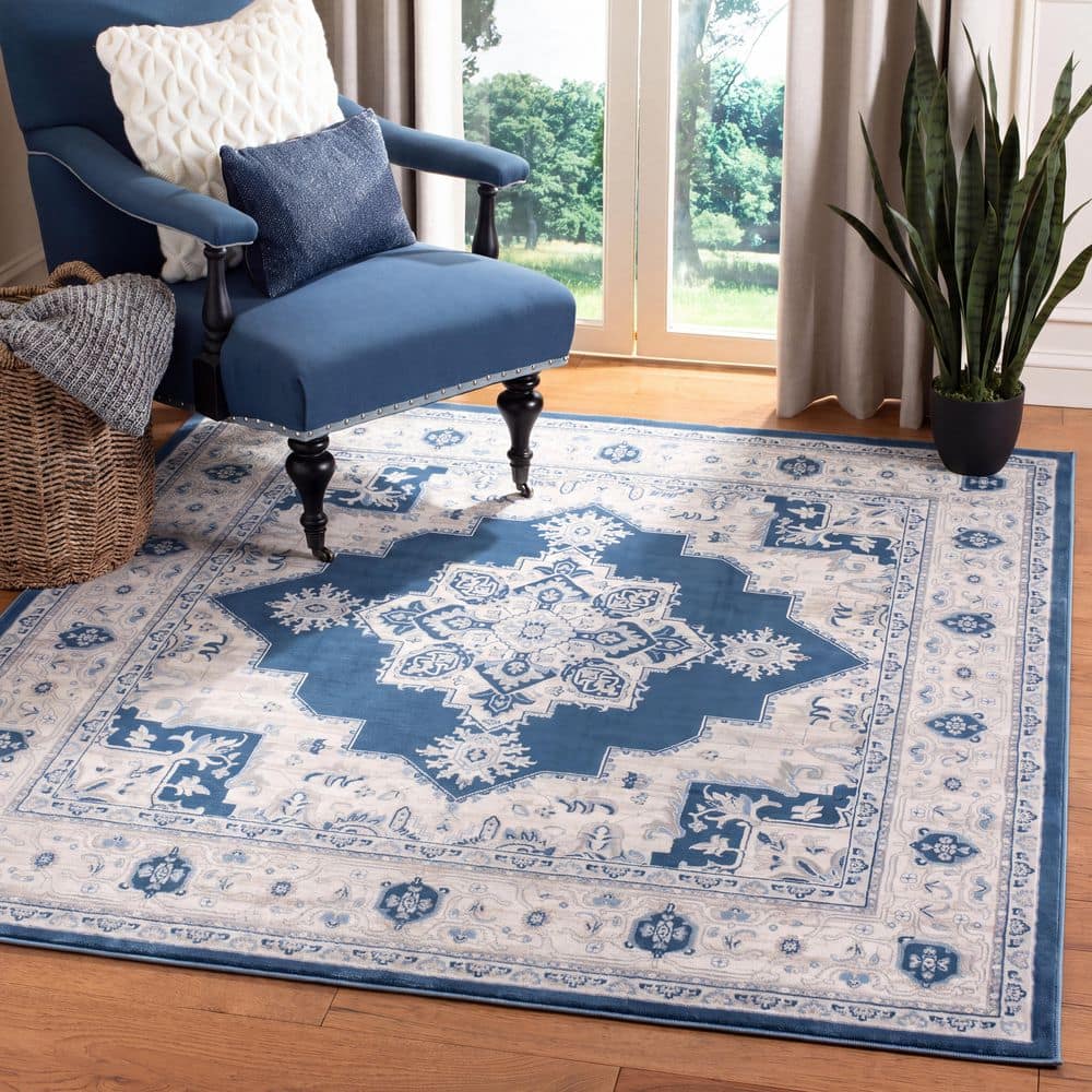 SAFAVIEH Brentwood 8 ft. x 8 ft. Square Navy/Creme Floral