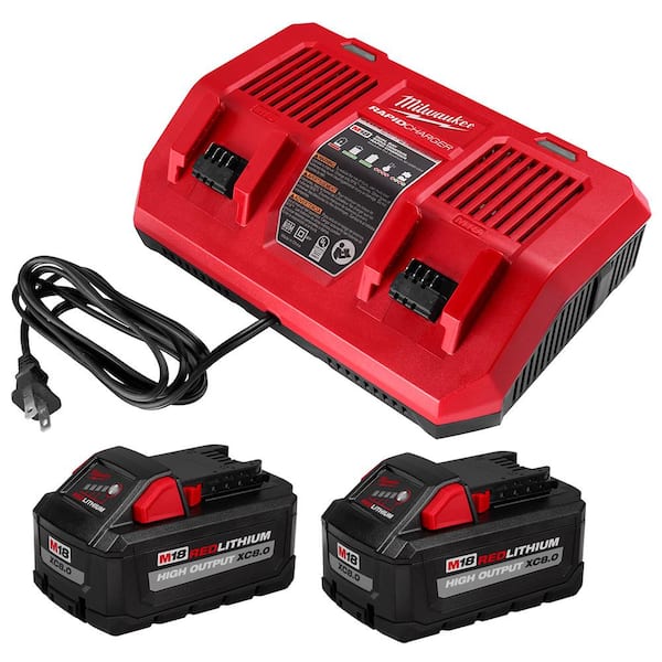 Milwaukee M18 18V Lithium-Ion Dual Bay Rapid Battery Charger w/ (2) 8Ah HIGH OUTPUT Batteries