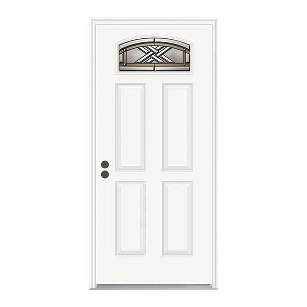 JELD-WEN 36 in.x 80 in. Ascot Camber Top Primed Premium Steel Prehung Front Door with Brickmould