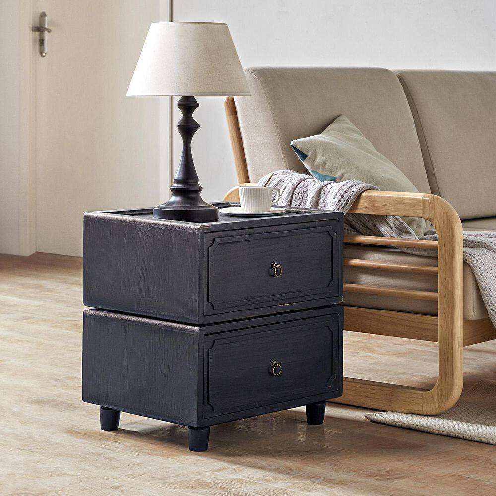 Geraint Black Transitional 2-Drawer Nightstand with Paulownia Wood Tracks price history on PriceWatchPro