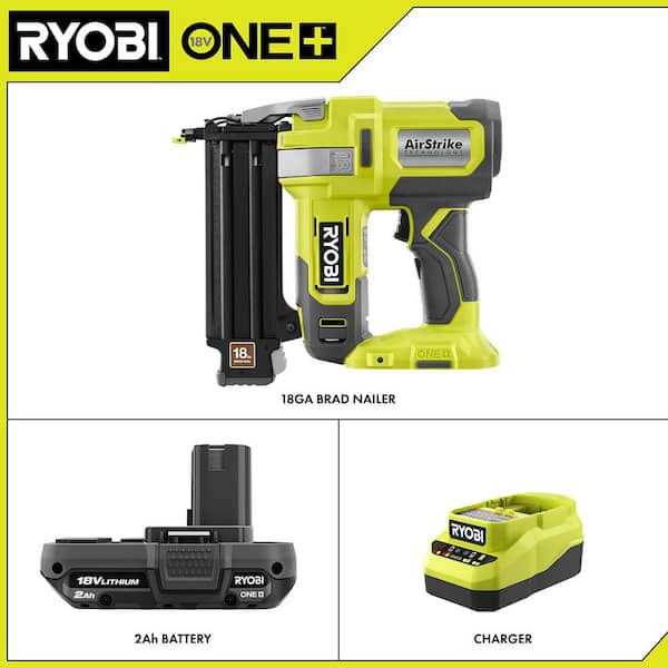 ONE+ 18V 18-Gauge Cordless AirStrike Brad Nailer with FREE 2.0 Ah Battery and Charger Kit