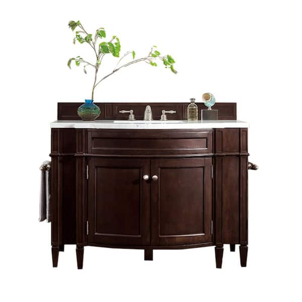 James Martin Vanities Brittany 46.5 in. W x 23.5 in. D x 34 in. H Bathroom Vanity in Burnished Mahogany with Arctic Fall Solid Surface Top