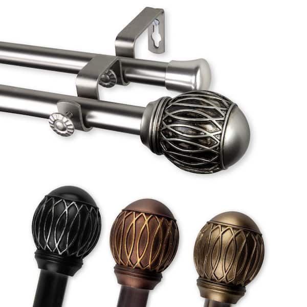 EMOH 13/16 in. Dia Adjustable 48 in. -84 in. Double Curtain Rod in Cocoa with Yvaine Finials