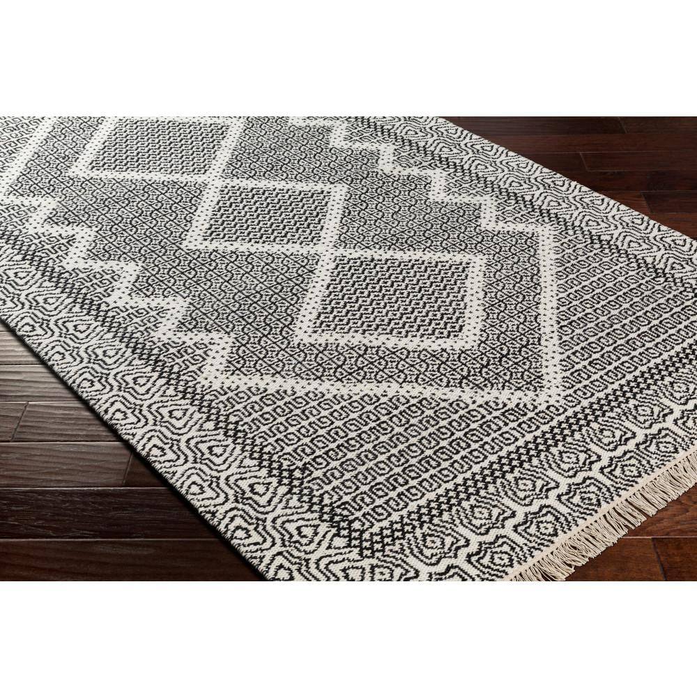Handwoven Black Wool Spot Rug with Fringe 2'x3'