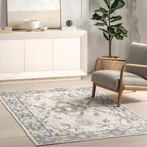 Adair Traditional Floral Machine Washable Gray 4 ft. x 6 ft. Area Rug