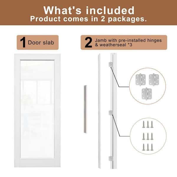 36 in. x 80 in. 1-Lite Clear Glass Left Hand White Solid Core Glass Single Prehung Interior Door+ Quick Assemble Jamb
