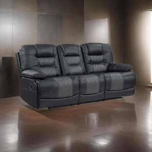 Liam 88 in. Pillow Top Arm Faux Leather Rectangle Reclining Sofa in Gray