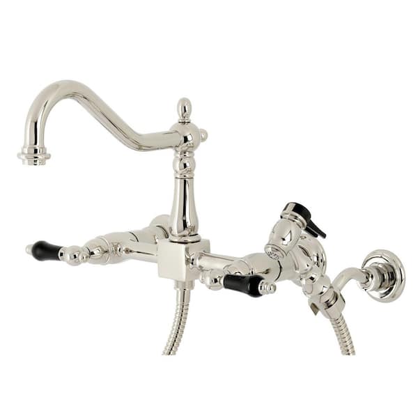 Kingston Brass Duchess 2-Handle Wall-Mount Kitchen Faucet with Side Sprayer in Polished Nickel
