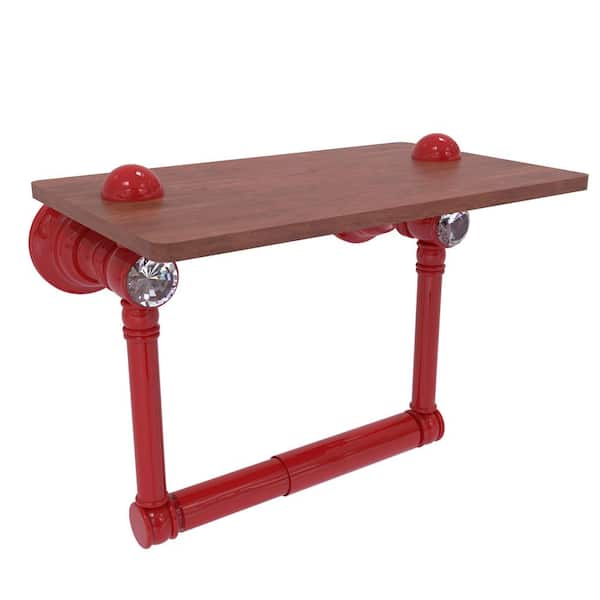 Carolina Collection Wall Mounted Toilet Paper Holder in Fire Engine Red with Wood Shelf