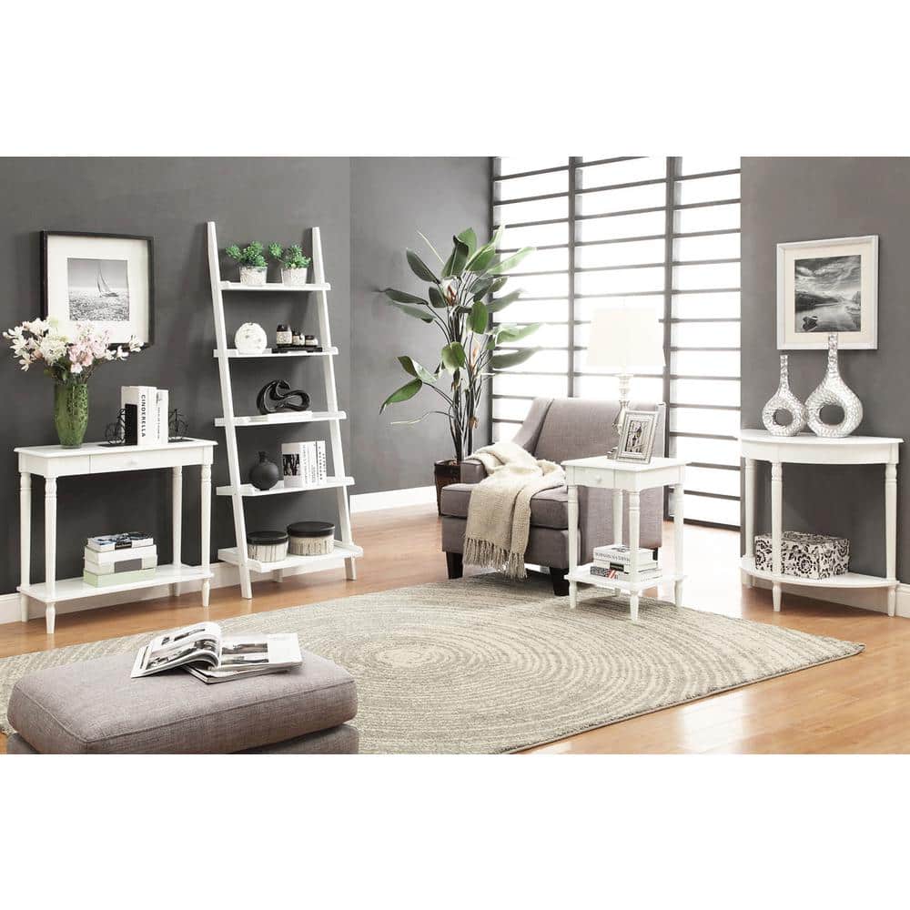 White Wooden Leaning Bookshelf Ladder with Five Shelves