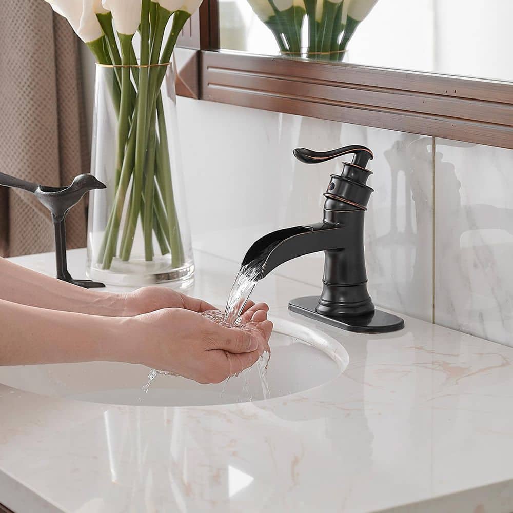 Oil Rubbed Bronze Single Handle Waterfall Bathroom Faucet with Pop-up Drain