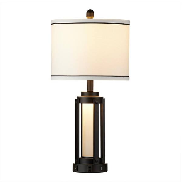 Cinkeda Tatyanna 26 in. Black Metal Table Lamp Set with USB