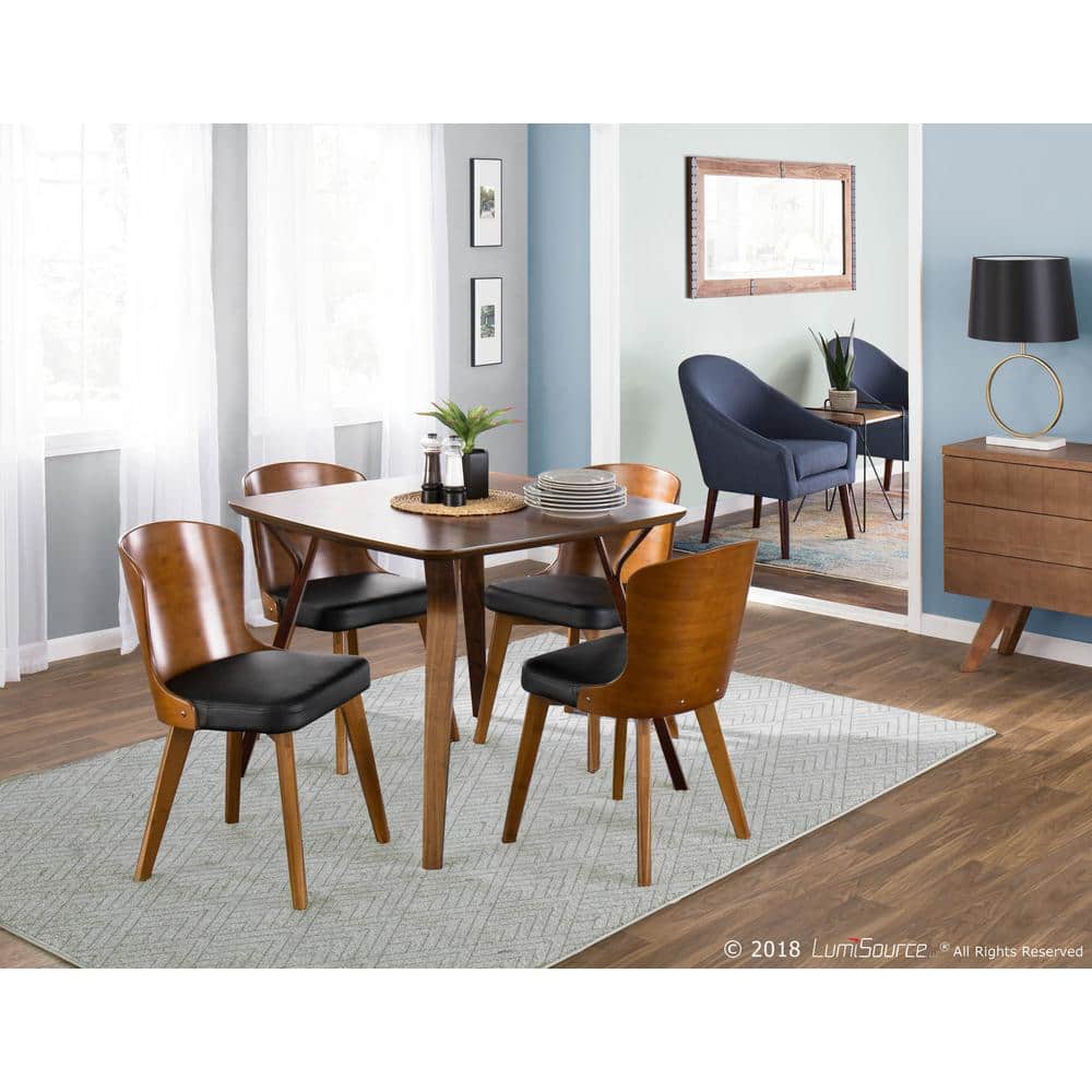 High Walnut and Black Faux Leather Upholstered Side Chair
