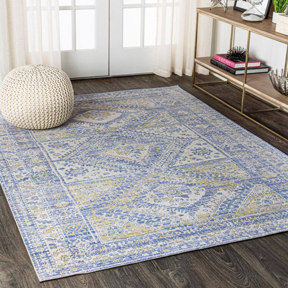 Reversible 4'x6' Blue Medallion Synthetic Area Rug