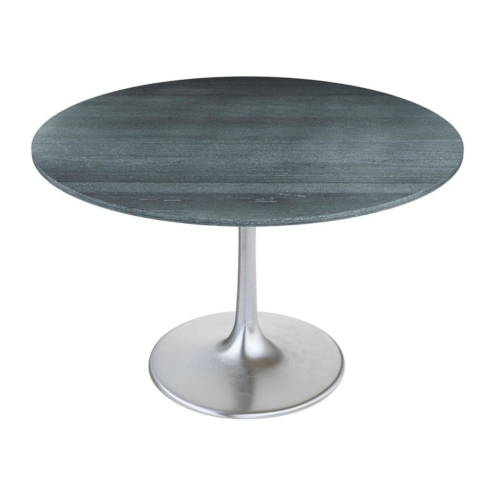 47'' Gray Marble and Silver Round Dining Table