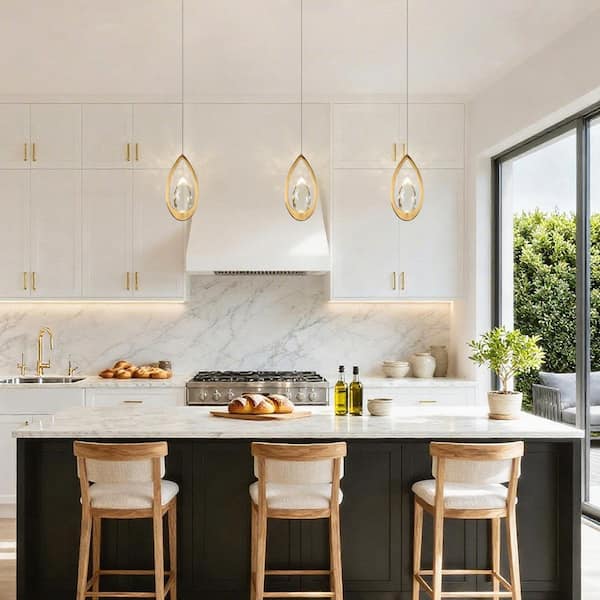 Modern Luxury 1-Light Plating Brass Teardrop Crystal Mini Pendant Light Integrated LED Foyer, Bedroom, Living Room Light