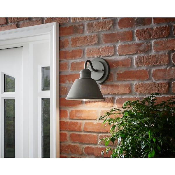 Cann River 9.5 in. Matte Black Hardwired Outdoor Wall Light Lantern Sconce with Metal Shade