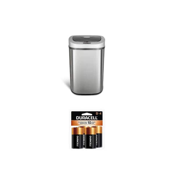 Coppertop D Alkaline Batteries (4-Pack) and 21 Gal. Auto-Open Infrared Trash Can Combo