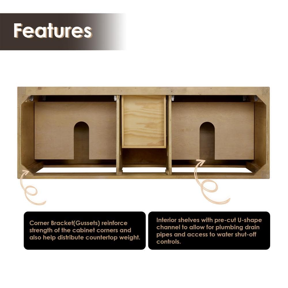 Laurel 59.2" Weathered Fir Double Bathroom Vanity Base