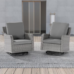 2-Piece Patio Furniture Conversation Set Gray Wicker Outdoor Rocking Chair Swiveling Set with Thick Cushion, Gray