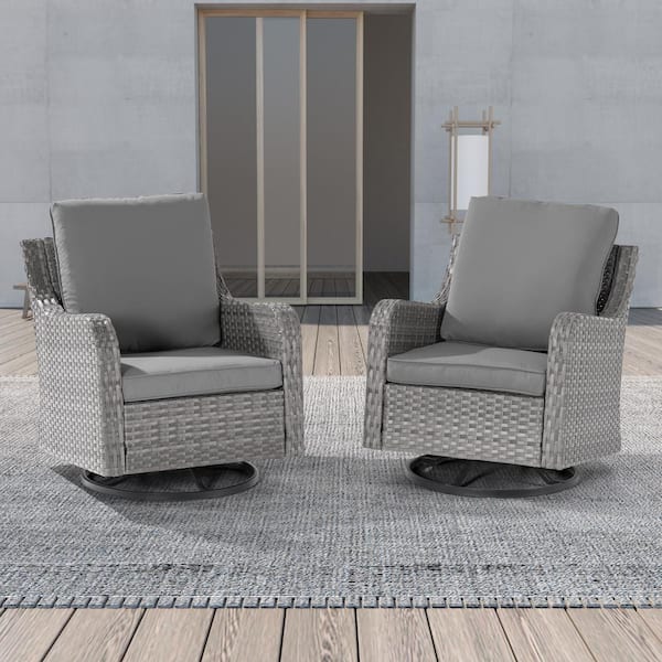 JOYESERY 2-Piece Patio Furniture Conversation Set Gray Wicker Outdoor Rocking Chair Swiveling Set with Thick Cushion, Gray