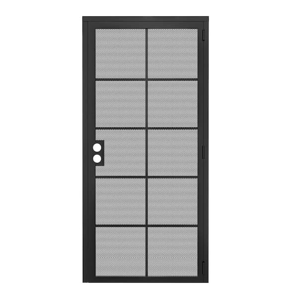 36 in. x 80 in. Universal/Reversible Hinging 10-Grid Black Surface Mount Steel Security Door w/Expanded Metal Screen