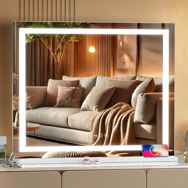 31.5 in. H x 23 in. W Hollywood Vanity Mirror Lighted Makeup Mirror wtih 3 Colors Dimmable Light Strip&USB Charging Port