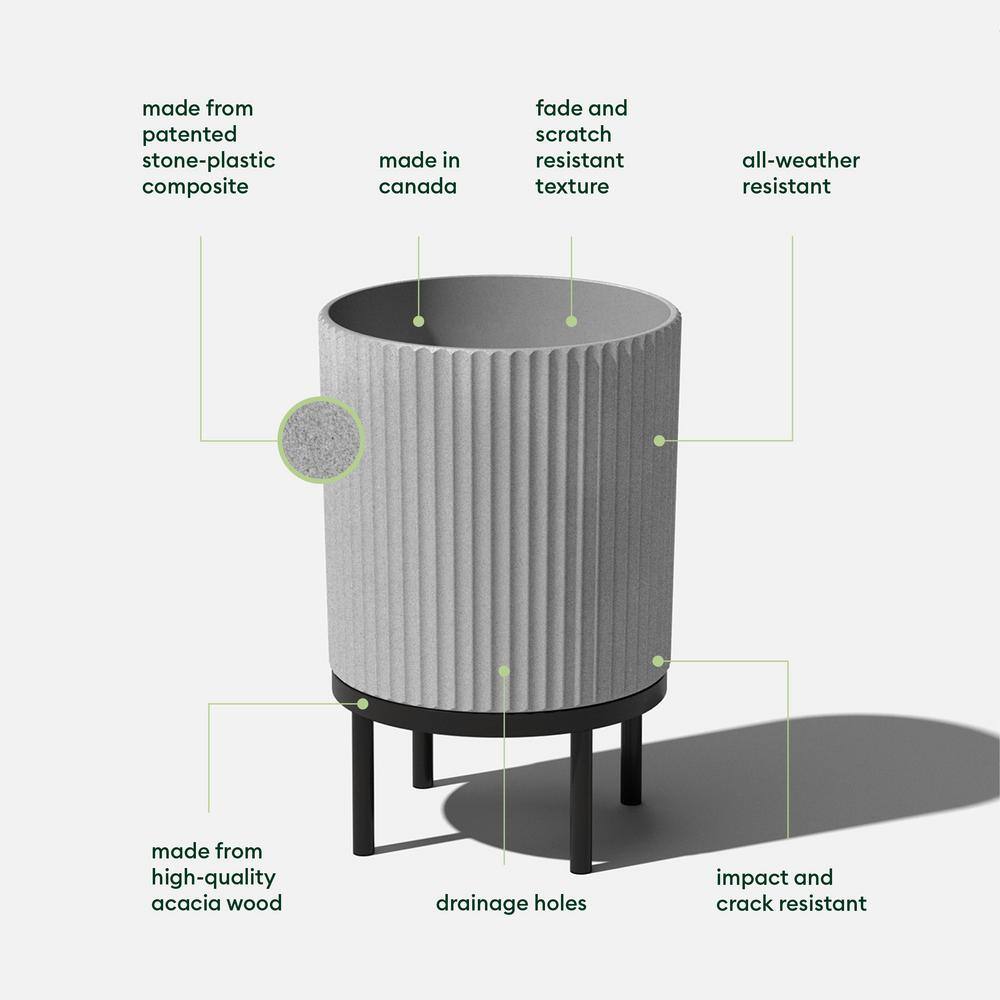Gray and Black Fluted Planter with Acacia Wood Stand
