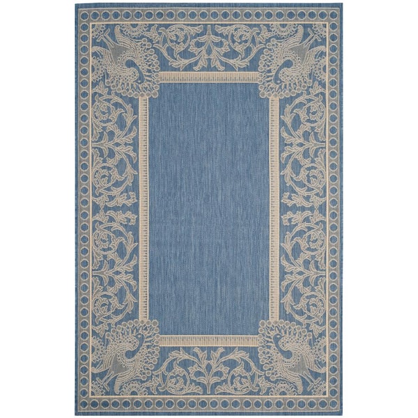 SAFAVIEH Courtyard Blue/Natural 9 ft. x 12 ft. Border Indoor/Outdoor Patio  Area Rug