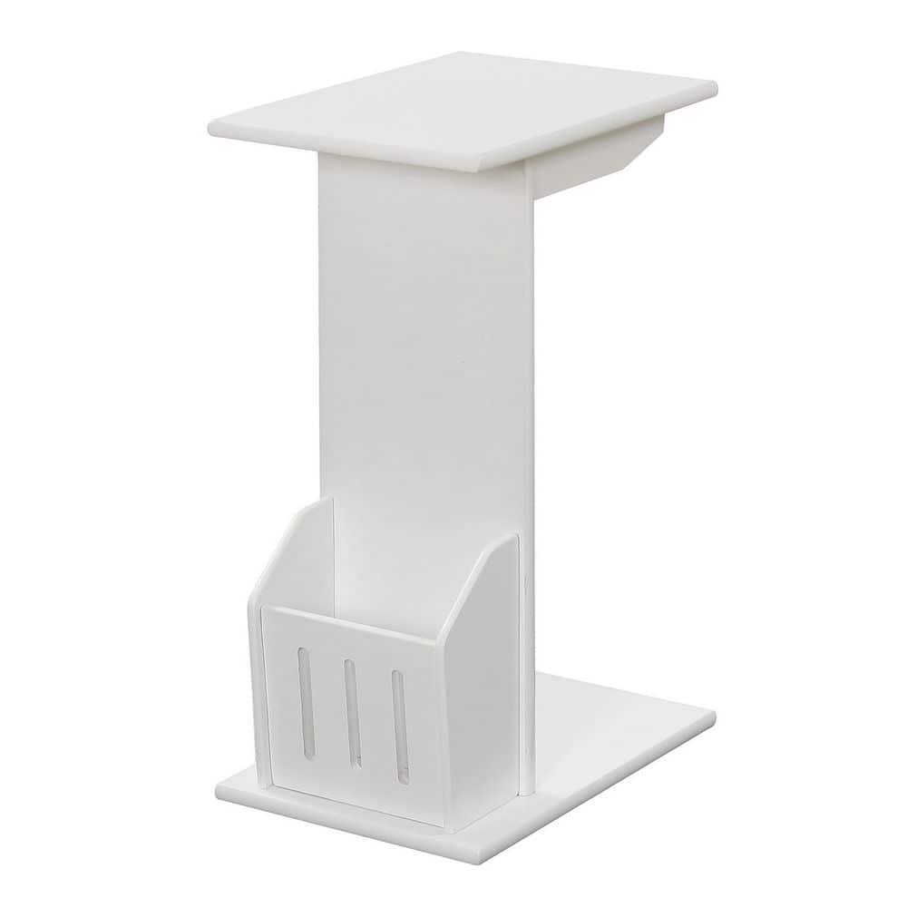 C-Shaped White Wood Magazine Holder End Table 15"x24"