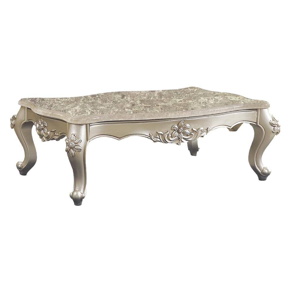 57" Silver Rectangular Wood and Marble Coffee Table