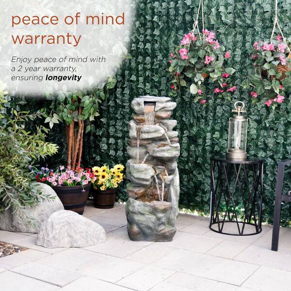 Alpine Corporation 39 in. Tall Multitiered Rock Waterfalls Floor